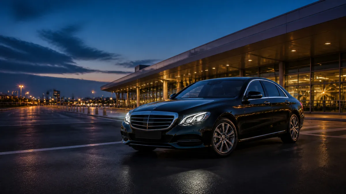 Ercan Havalimanı terminalinde siyah premium sedan transfer aracı